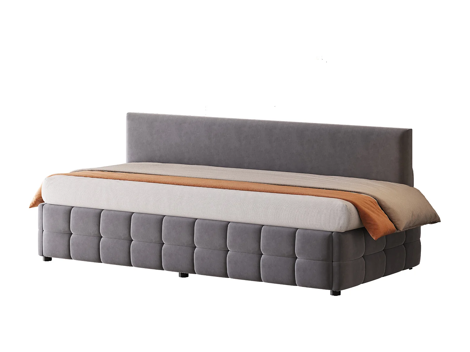 Divano letto con contenitore 90x200 cm - Schienale senza braccioli - Velluto - Grigio scuro (materasso non incluso)