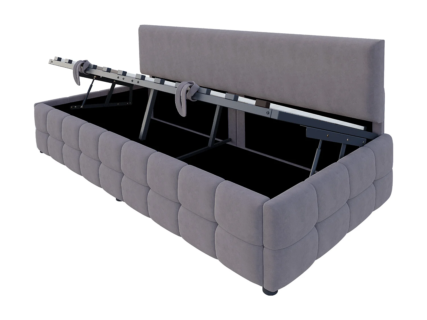 Divano letto con contenitore 90x200 cm - Schienale senza braccioli - Velluto - Grigio scuro (materasso non incluso)