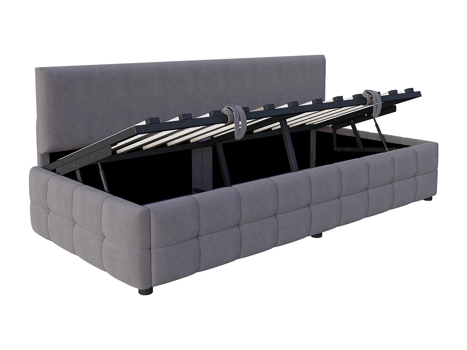 Divano letto con contenitore 90x200 cm - Schienale senza braccioli - Velluto - Grigio scuro (materasso non incluso)