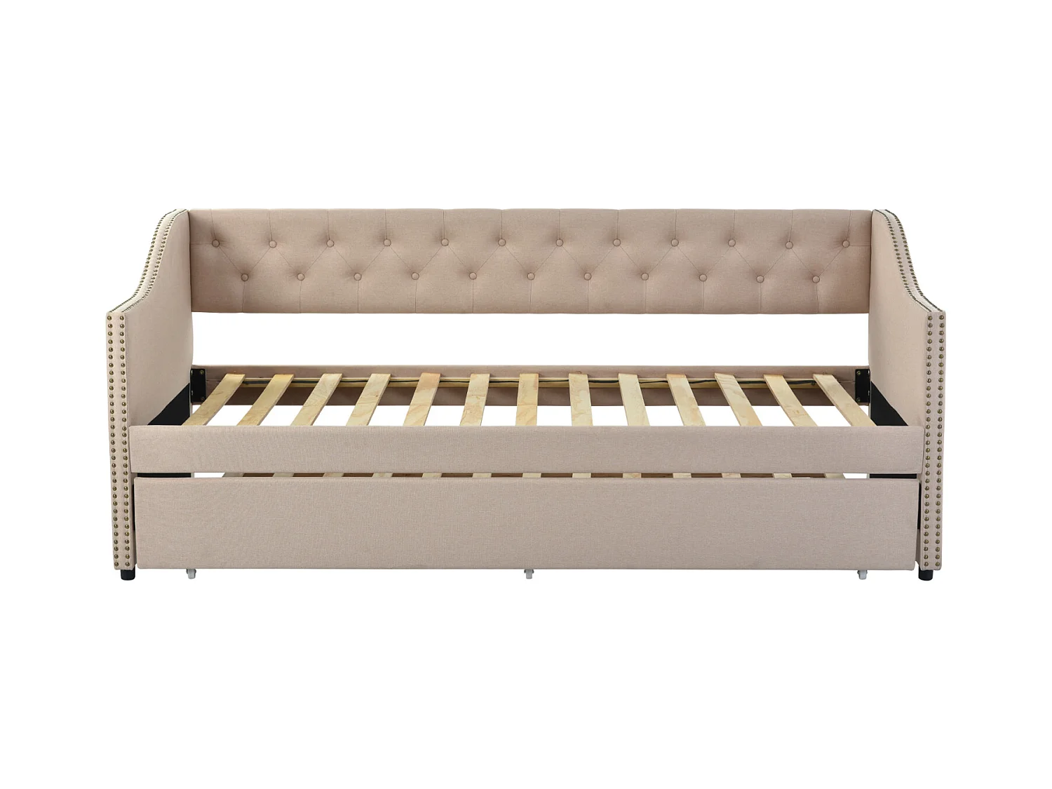 Canapé lit Convertible 90/180 x 200 cm, Canape lit 2 Places gigogne Bed avec sommier à Lattes, Multifonctionnel Cadre de Bed Rembourré 2 Personnes en Velours,Beige