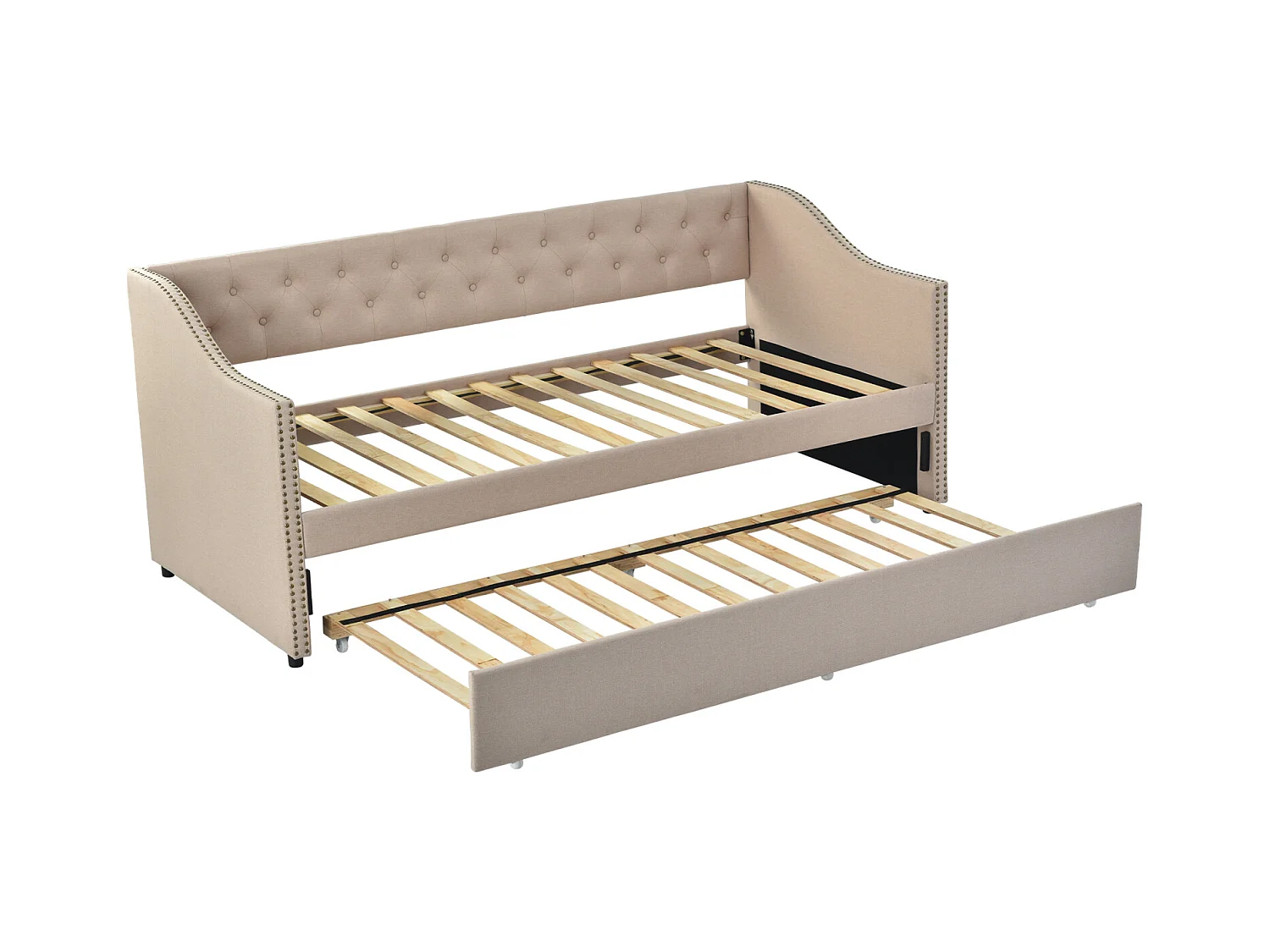 Canapé lit Convertible 90/180 x 200 cm, Canape lit 2 Places gigogne Bed avec sommier à Lattes, Multifonctionnel Cadre de Bed Rembourré 2 Personnes en Velours,Beige