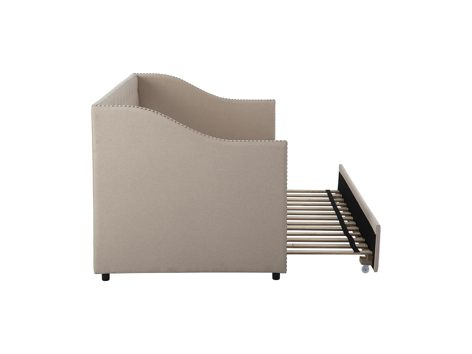 Uitschuifbare slaapbank 90/180 x 200 cm - Fluweel - Beige - Uitschuifbare slaapbank voor 2 personen - met lattenbodem - Gestoffeerd bedframe voor 2 personen