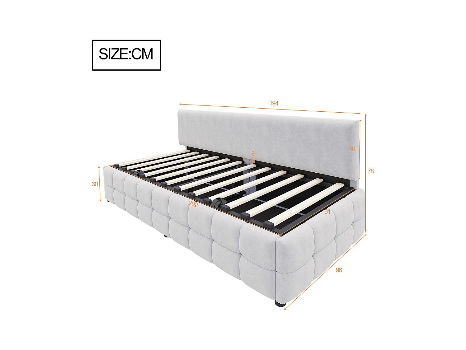 Kanapa z funkcją spania z pojemnikiem 90x200 cm - Oparcie bez podłokietników - Welur - ​​Jasnoszary​​ (materac nie jest dołączony)