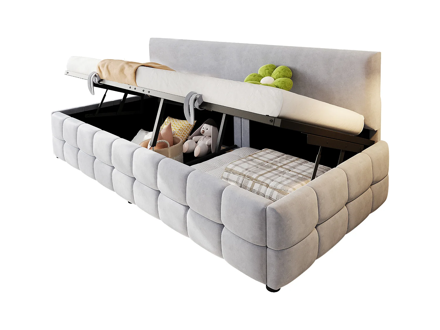 Kanapa z funkcją spania z pojemnikiem 90x200 cm - Oparcie bez podłokietników - Welur - ​​Jasnoszary​​ (materac nie jest dołączony)