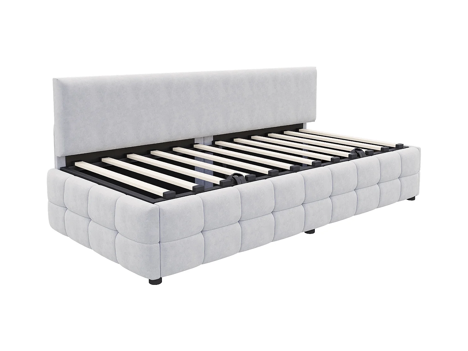 Kanapa z funkcją spania z pojemnikiem 90x200 cm - Oparcie bez podłokietników - Welur - ​​Jasnoszary​​ (materac nie jest dołączony)