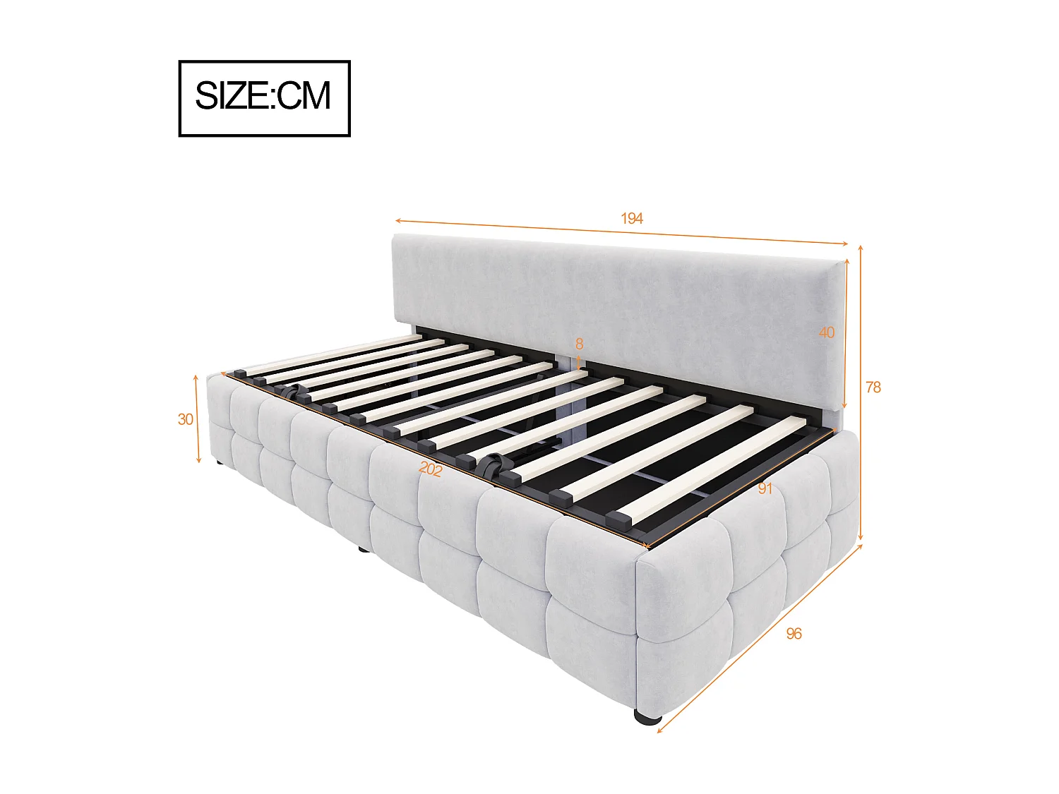 Divano letto con contenitore 90x200 cm - Schienale senza braccioli - Velluto - ​​Grigio chiaro​​ (materasso non incluso)