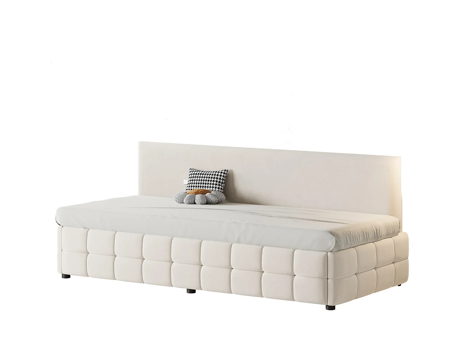 Kanapa z funkcją spania z pojemnikiem 90x200 cm - Oparcie bez podłokietników - Welur - ​​Beżowy​​ (materac nie jest dołączony)