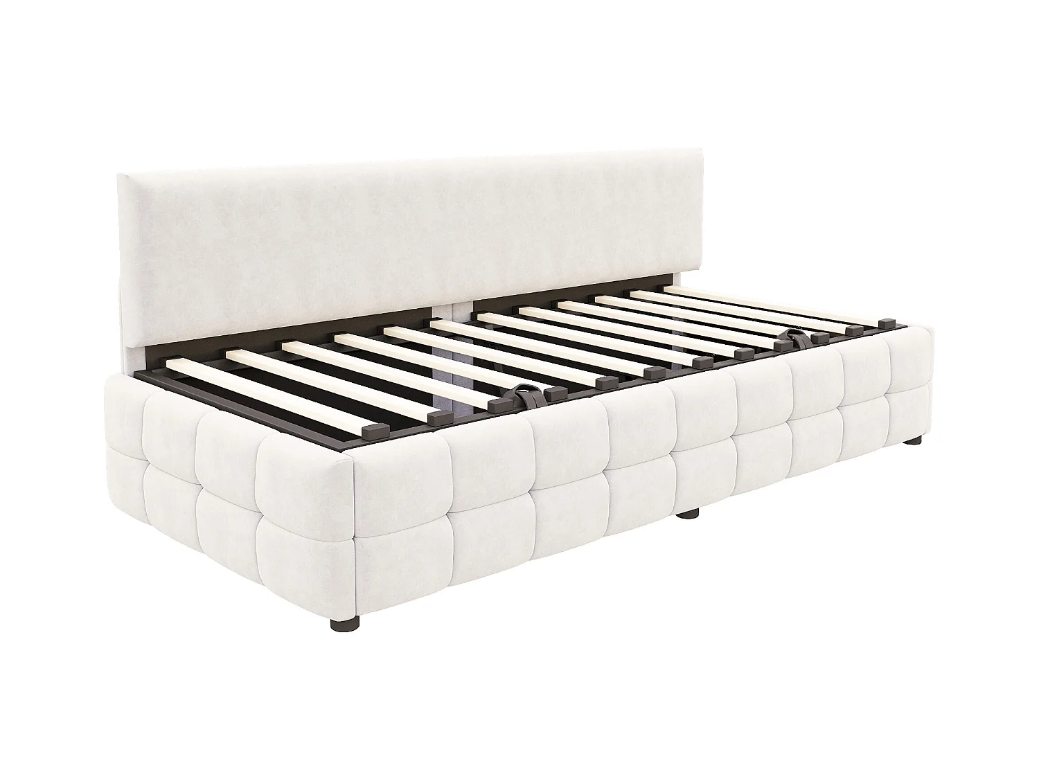 Kanapa z funkcją spania z pojemnikiem 90x200 cm - Oparcie bez podłokietników - Welur - ​​Beżowy​​ (materac nie jest dołączony)