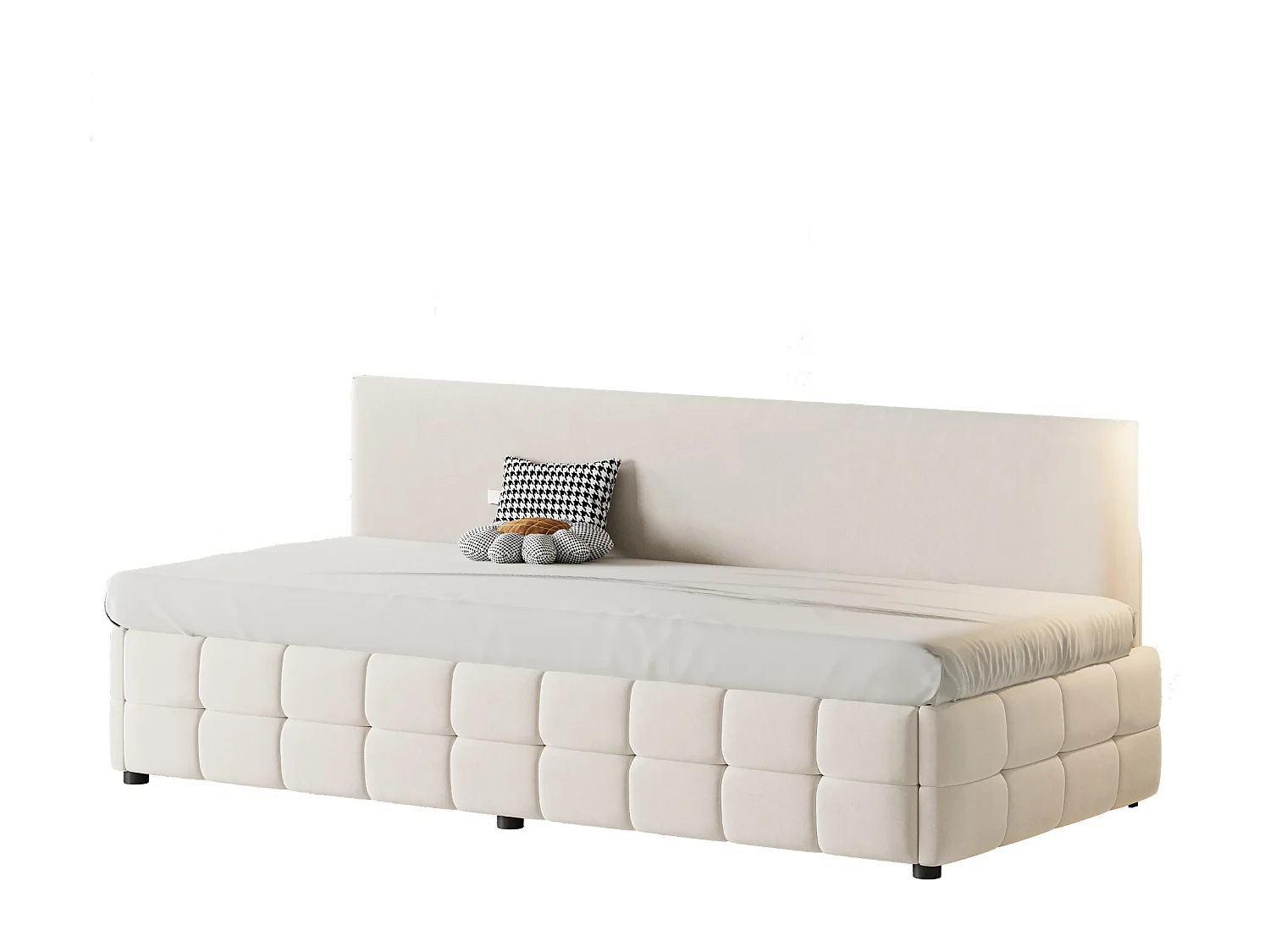 Divano letto con contenitore 90x200 cm - Schienale senza braccioli - Velluto - ​​Beige​​ (materasso non incluso)