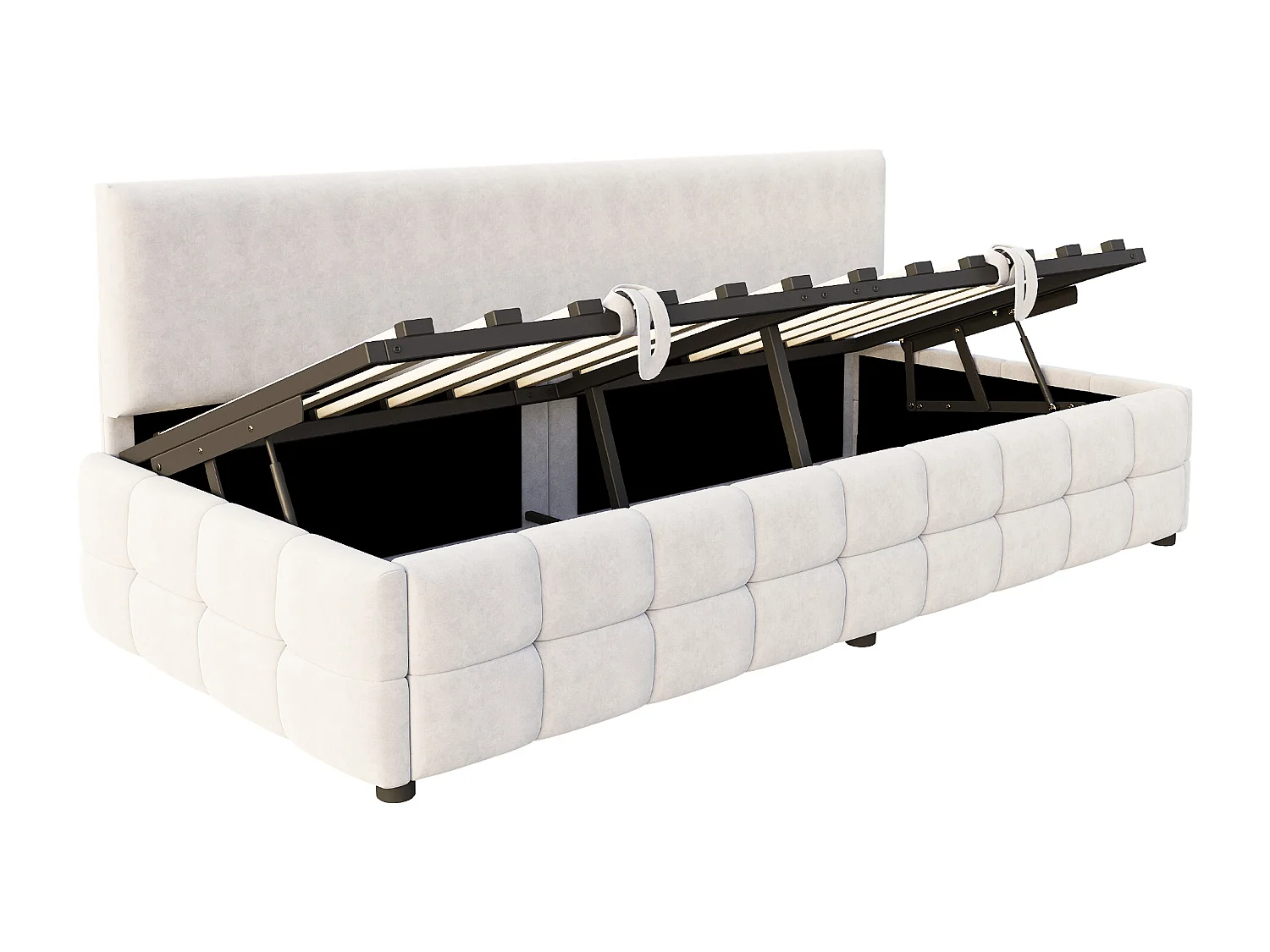 Divano letto con contenitore 90x200 cm - Schienale senza braccioli - Velluto - ​​Beige​​ (materasso non incluso)