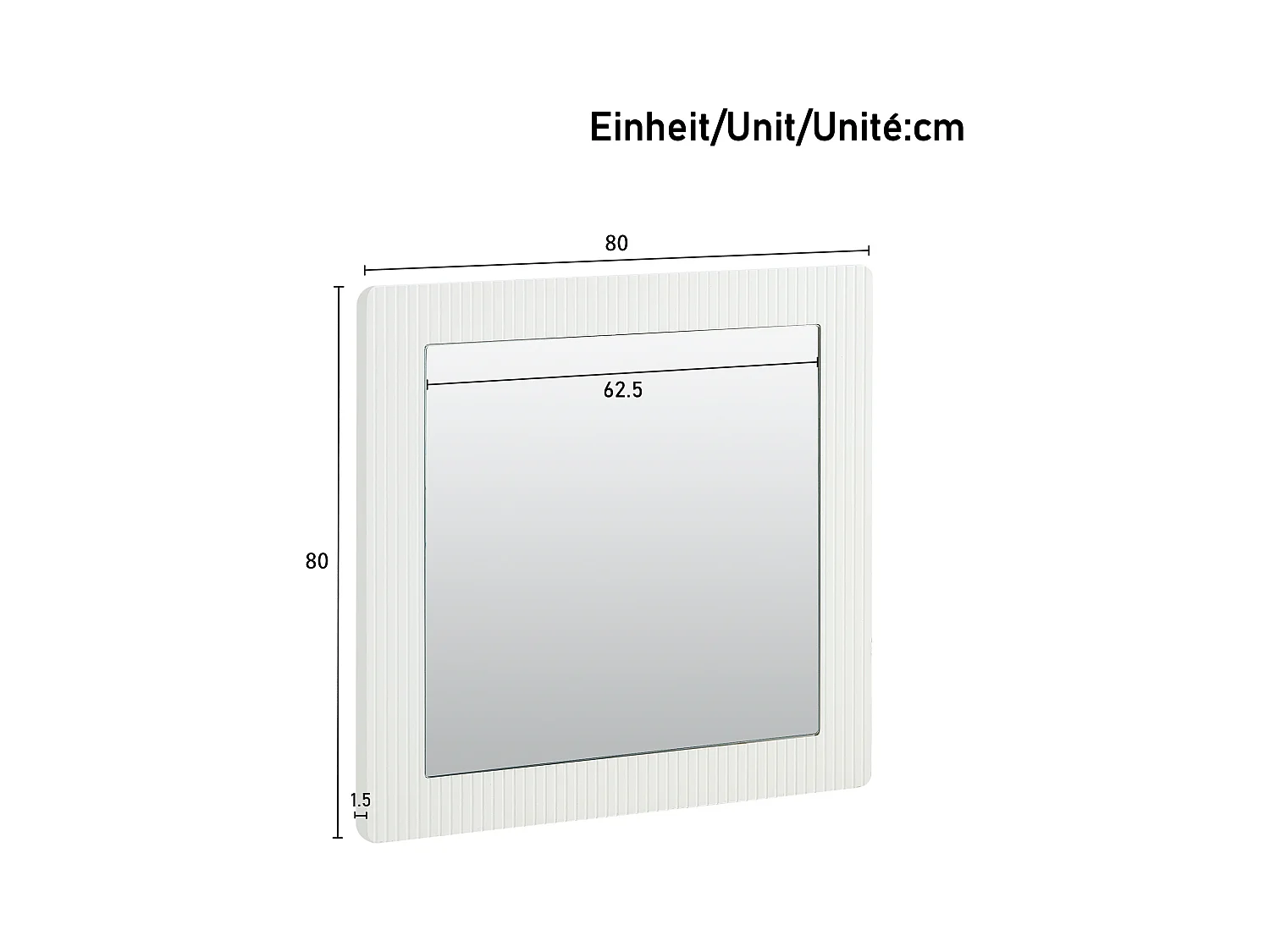 Miroir mural carré 80x80x1,5 cm - Cadre en bois - Miroir transparent - MDF - Blanc