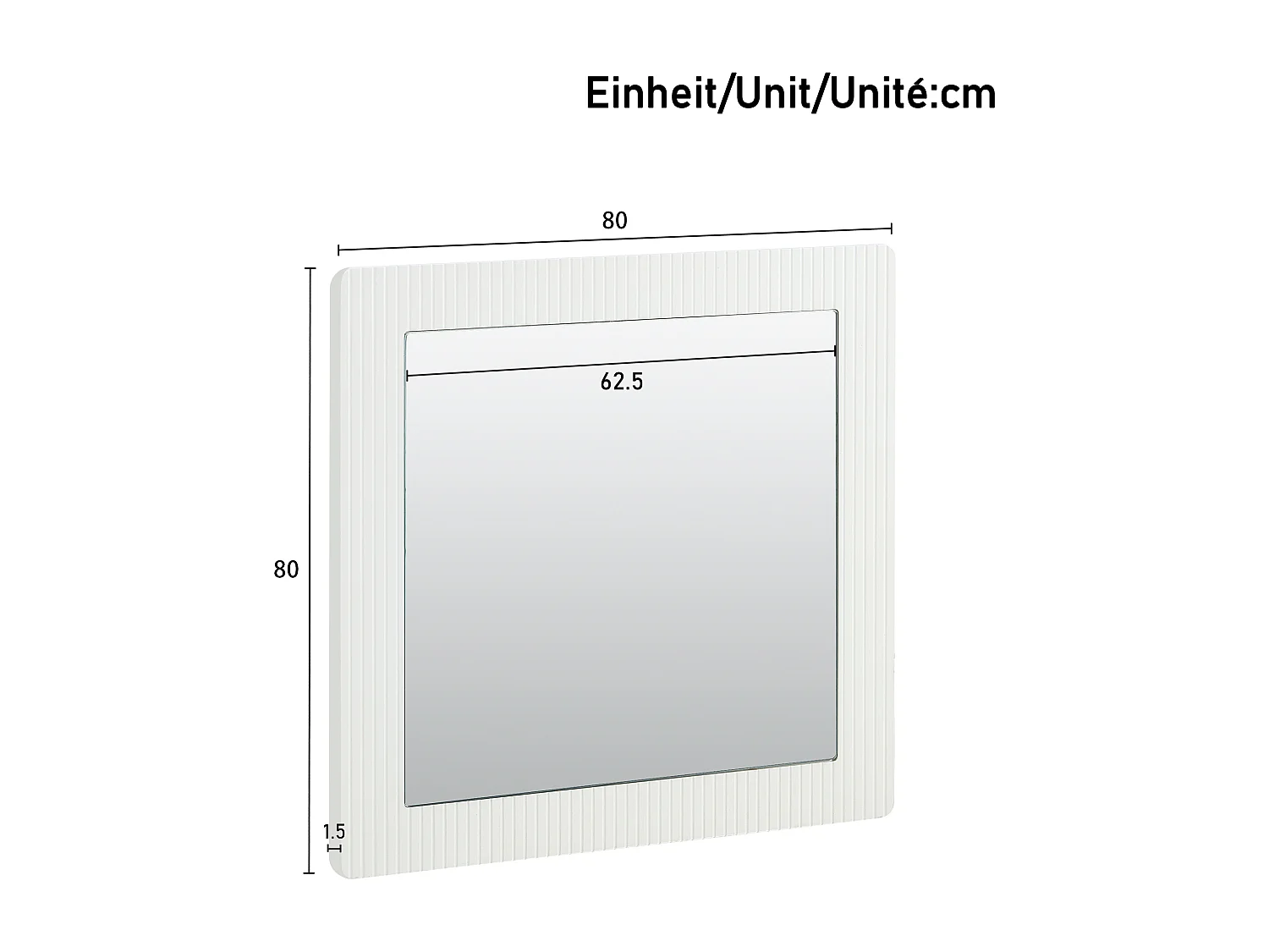 Miroir mural carré 80x80x1,5 cm - Cadre en bois - Miroir transparent - MDF - Blanc