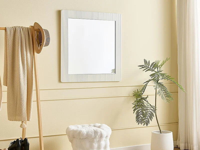 Vierkante wandspiegel 80x80x1,5 cm - Houten frame - Doorzichtige spiegel - MDF - Wit