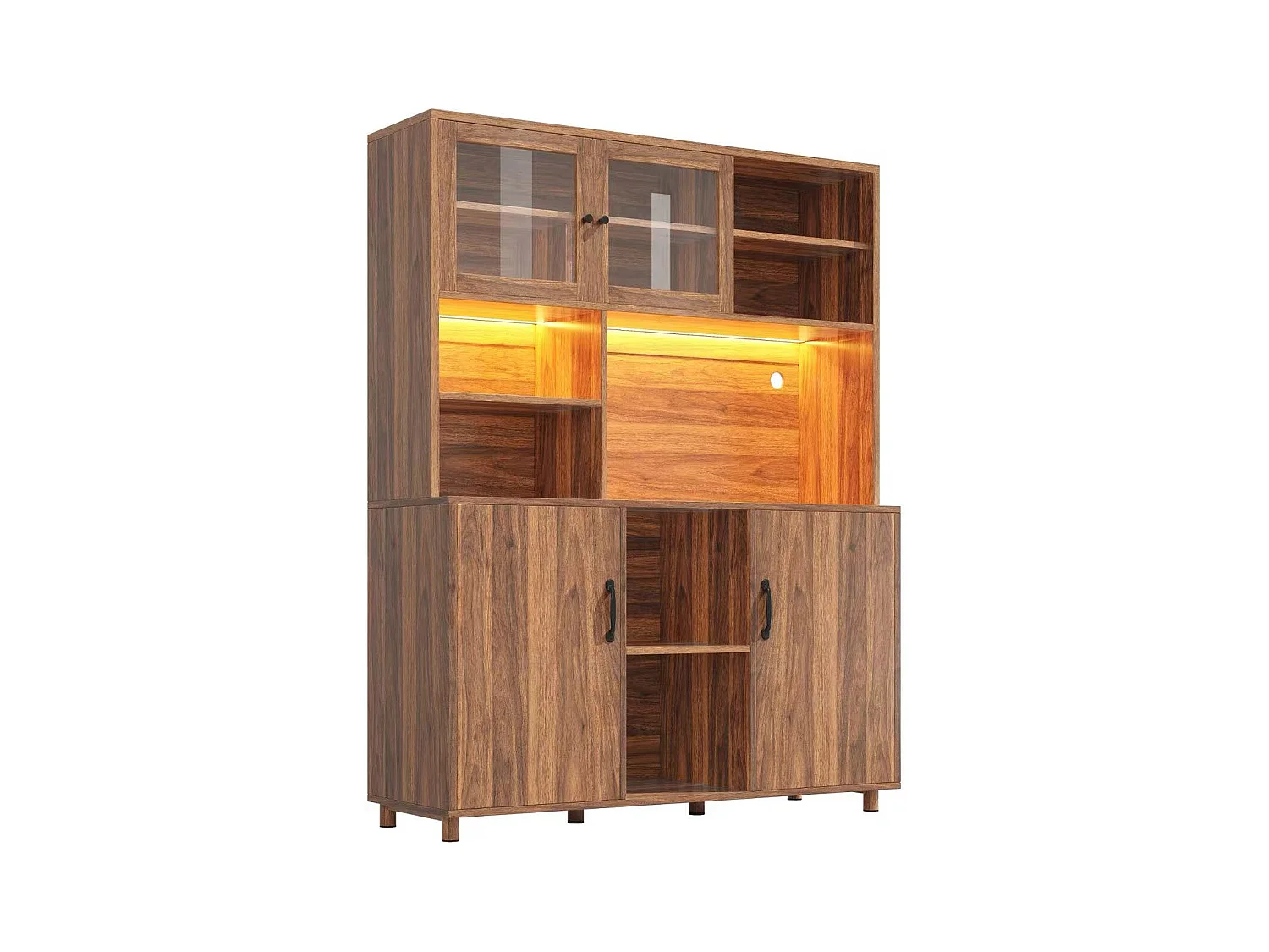 Buffet de cuisine 120x40x185cm - 2 portes - avec éclairage LED - meuble haut - buffet polyvalent - Marron