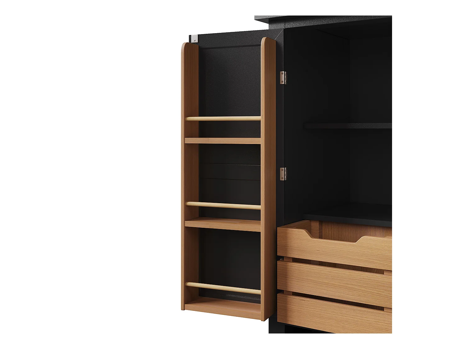 Küchenbuffet 80x40x140cm - 2 Türen + 2 Schubladen - Mit abnehmbarem braunen Snackkorb - Schwarz