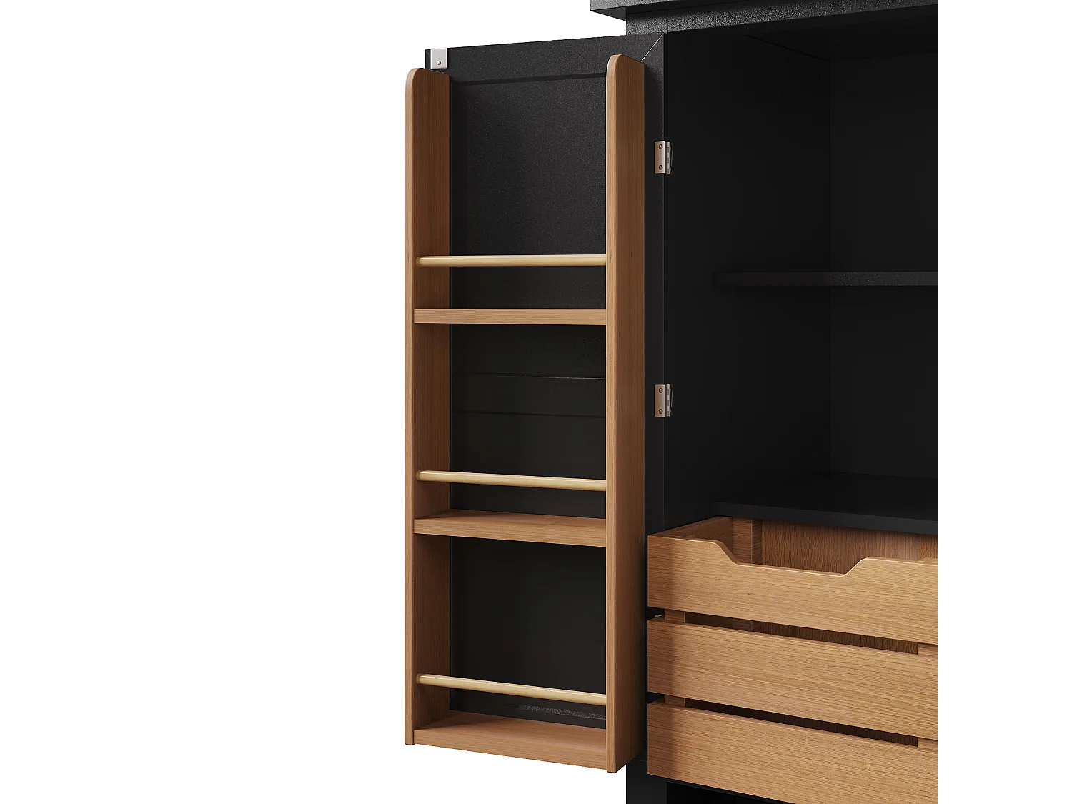 Buffet de cuisine 80x40x140cm - 2 portes + 2 tiroirs - avec panier à collation amovible marron - Noir