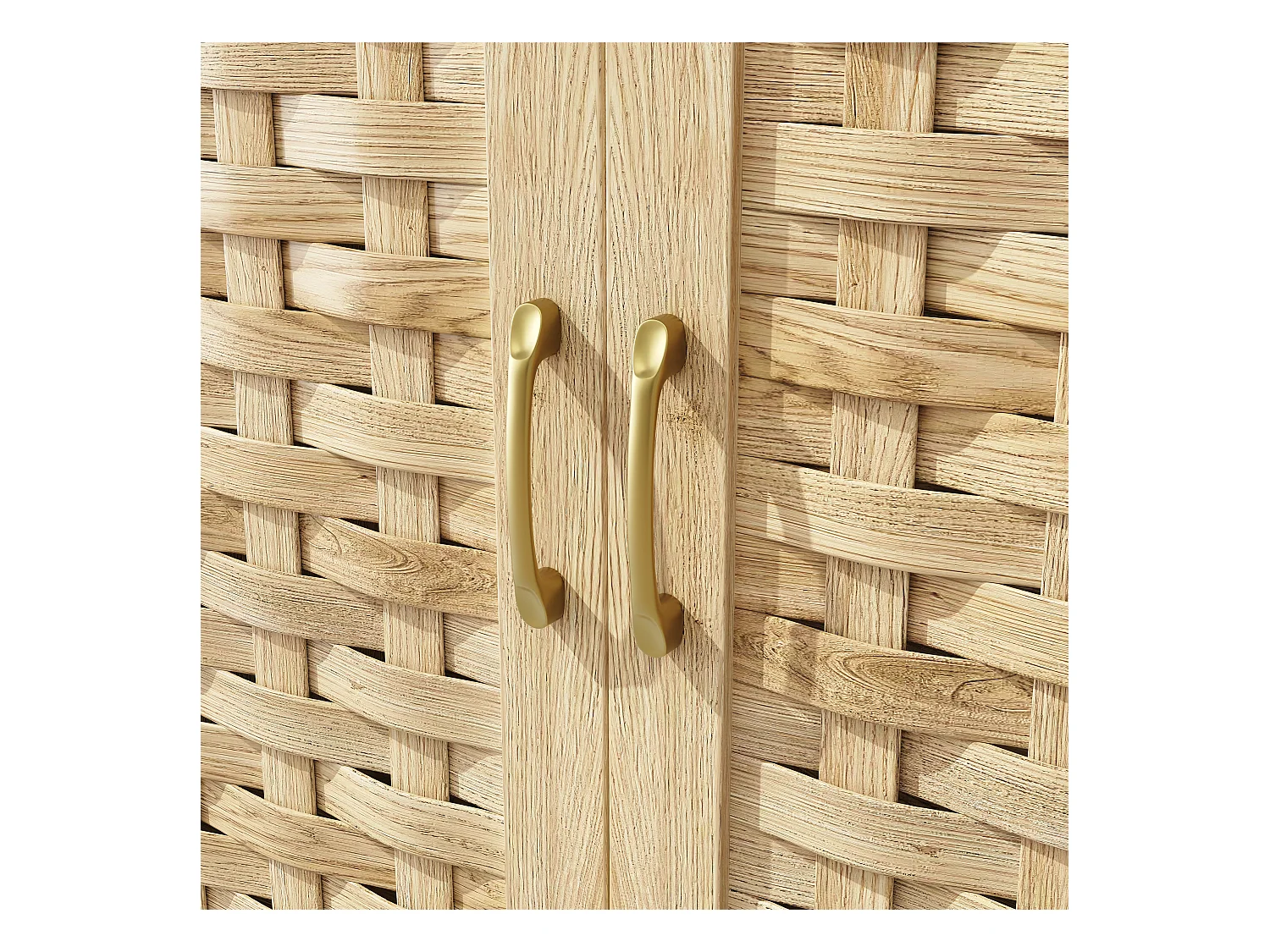 Buffet de cuisine 120x40x180cm - 5 portes + 1 tiroir - LED - meuble haut - buffet polyvalent - Décoration en rotin - Naturel