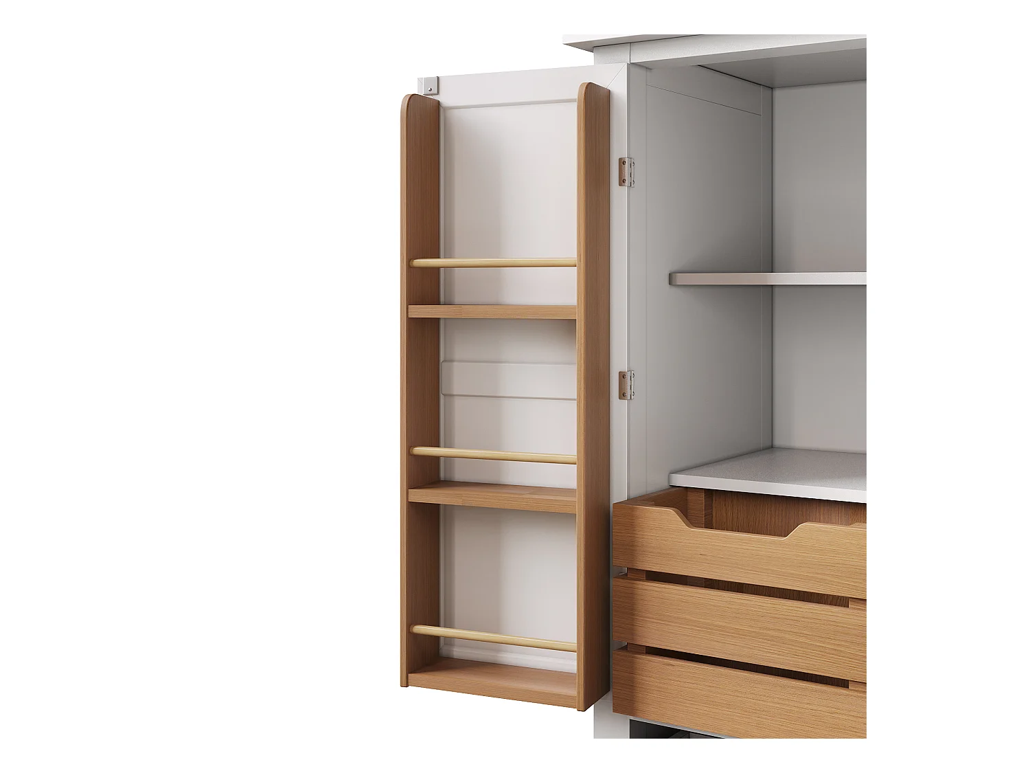 Küchenbuffet 80x40x140cm - 2 Türen + 2 Schubladen - Mit abnehmbarem braunen Snackkorb - Weiß