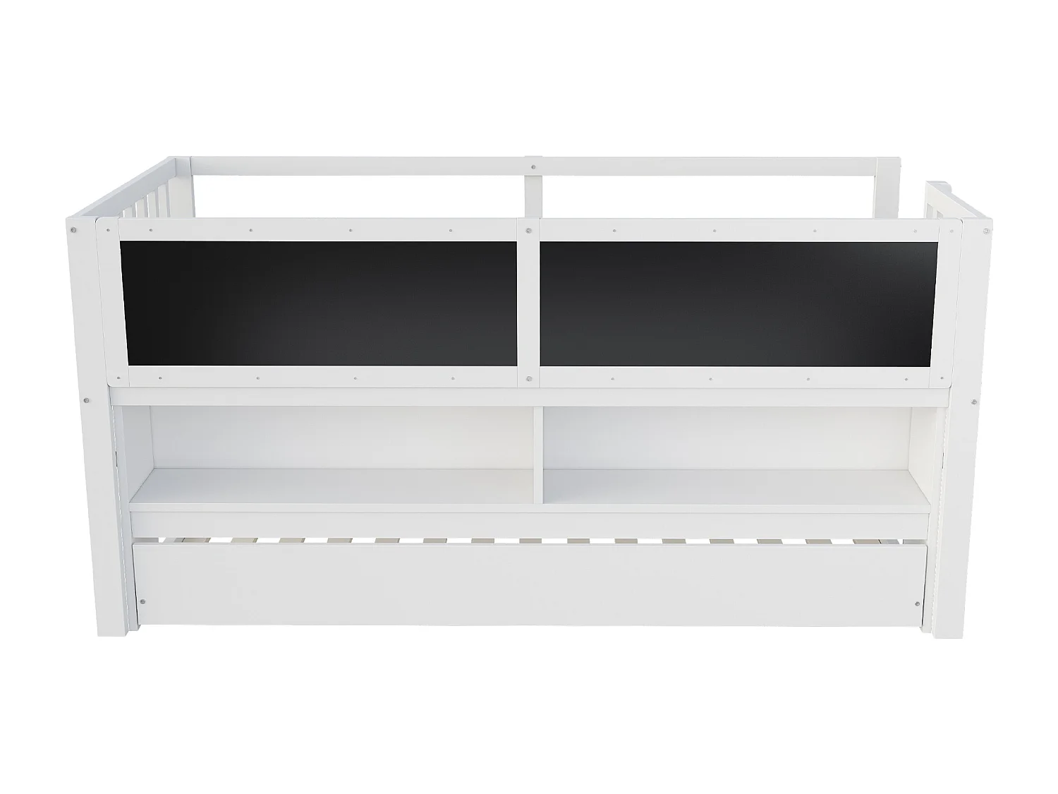 Kinderbett 90x200 cm - mit ausziehbarer Schlaffunktion - mit Stauraum - mit Zeichentafel - Weiß (Matratze nicht inbegriffen)