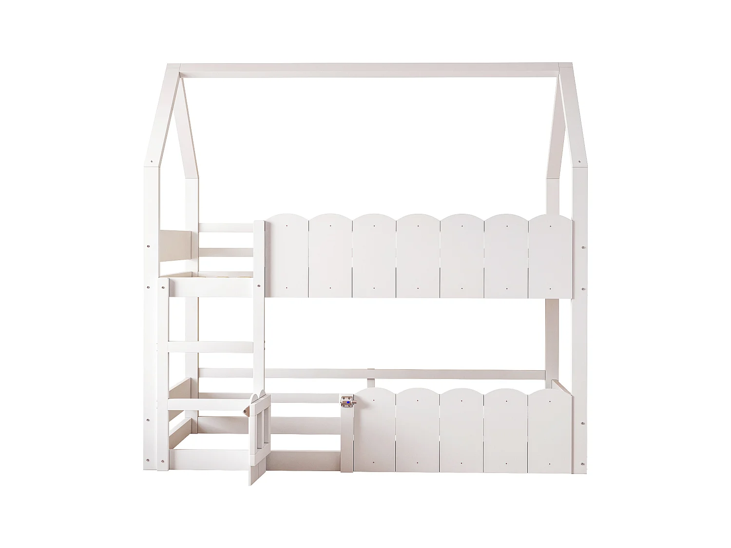 Kinderetagenbett 90x200 cm - Hausförmiges Design - Mit Sicherheitsgittern - Weiß (Matratze nicht im Lieferumfang)