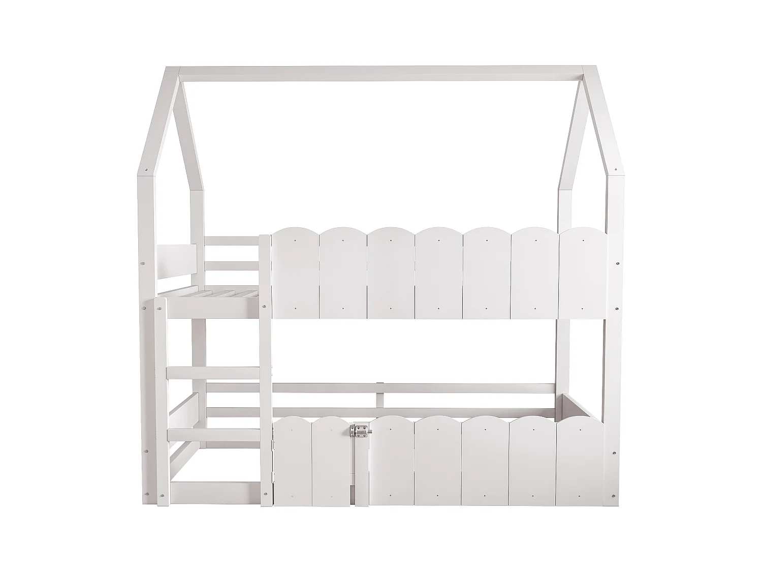 Kinderetagenbett 90x200 cm - Hausförmiges Design - Mit Sicherheitsgittern - Weiß (Matratze nicht im Lieferumfang)