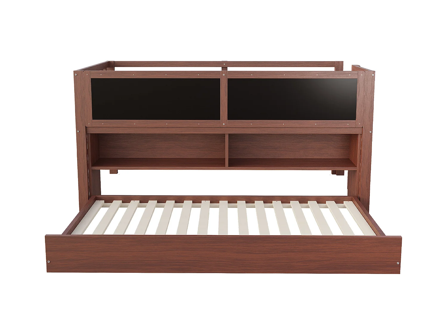 Kinderbett 90x200 cm - mit ausziehbarer Schlaffunktion - mit Stauraum - mit Zeichentafel - Braun (Matratze nicht inbegriffen)