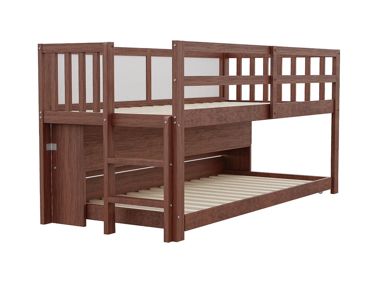 Kinderbett 90x200 cm - mit ausziehbarer Schlaffunktion - mit Stauraum - mit Zeichentafel - Braun (Matratze nicht inbegriffen)