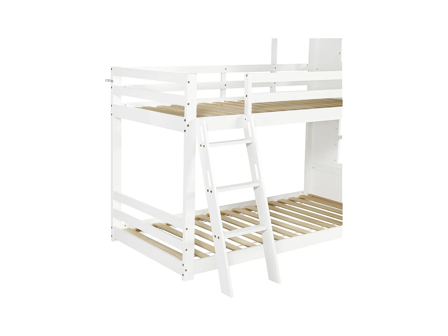 Lits superposés pour enfants 90x200cm - avec 1 porte et tableau noir - avec échelle - bois massif + MDF + PB + contreplaqué - Blanc (sans matelas)