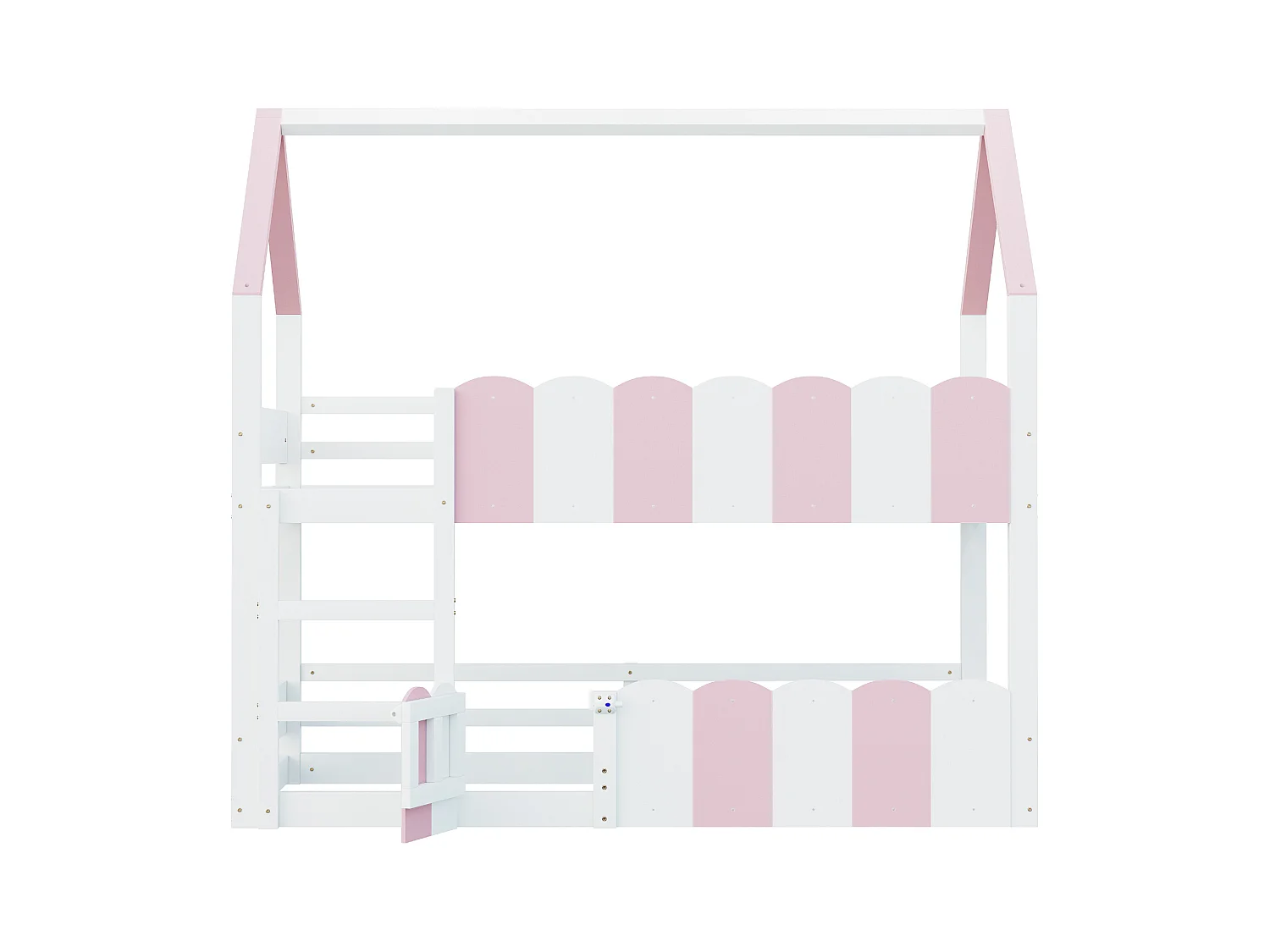 Lit superposé pour enfants 90x200 cm - design en forme de maison - avec barrières de sécurité - rose (matelas non inclus)