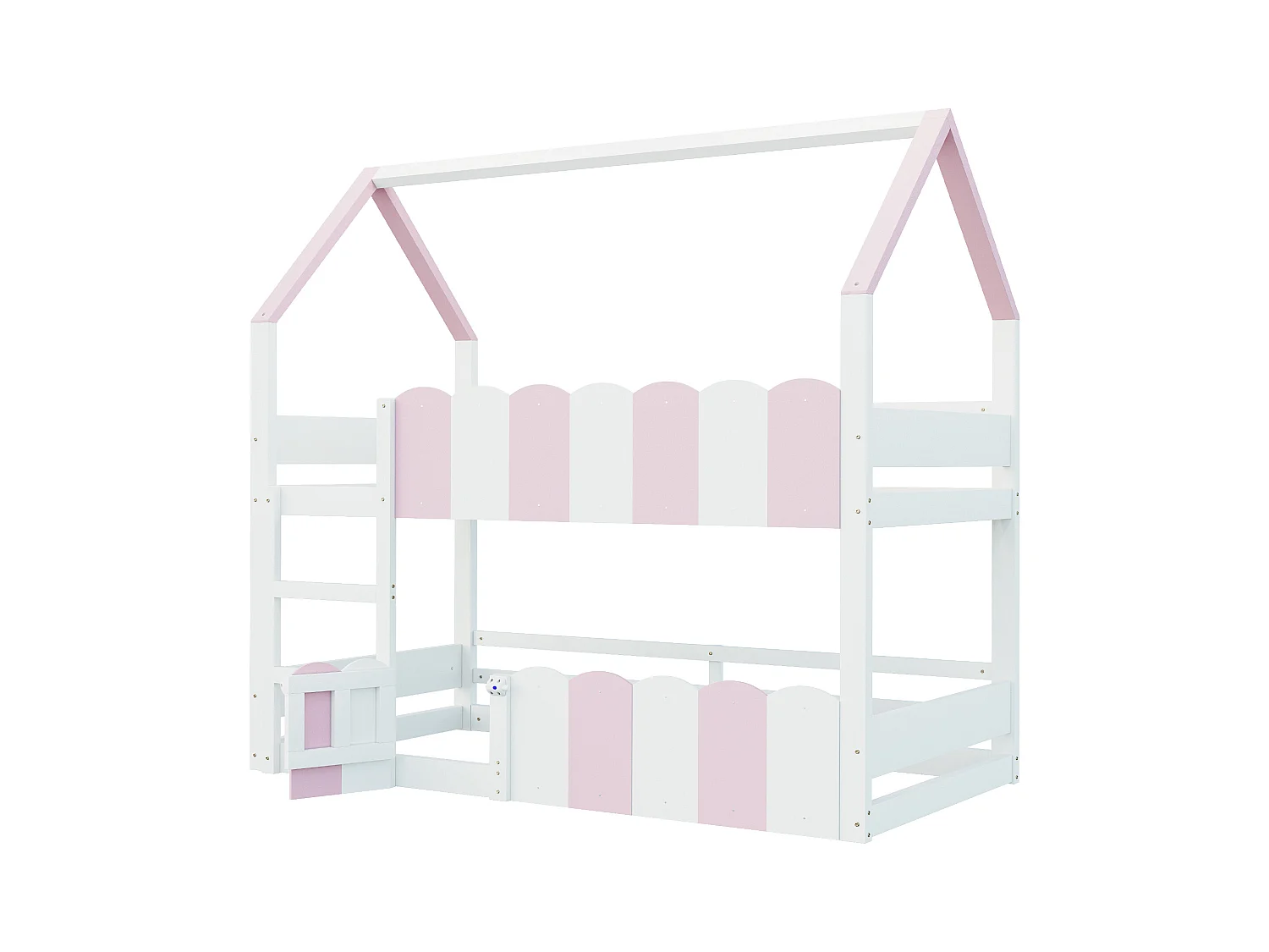 Lit superposé pour enfants 90x200 cm - design en forme de maison - avec barrières de sécurité - rose (matelas non inclus)