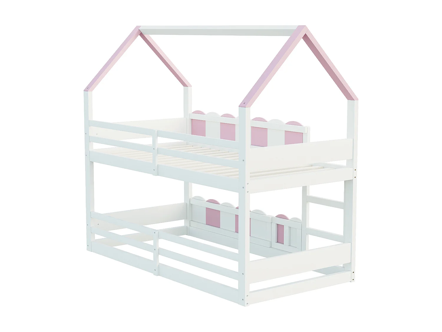 literas para niños 90x200 cm - Diseño en forma de casa - Con barreras de seguridad - ​​Rosa​​ (colchón no incluido)