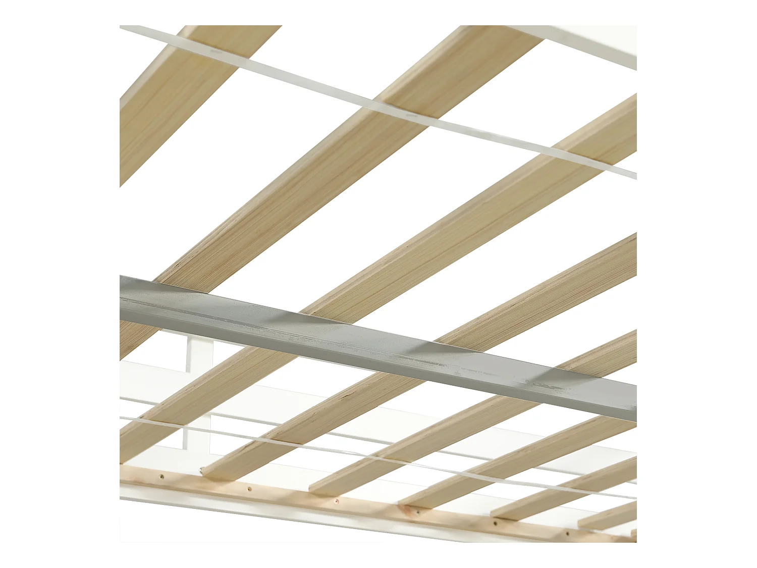 Lit mezzanine 140x200 cm - avec 2 tiroirs et étagère de rangement -  avec bureau en U - bois massif + MDF - Blanc + Naturel (sans matelas)