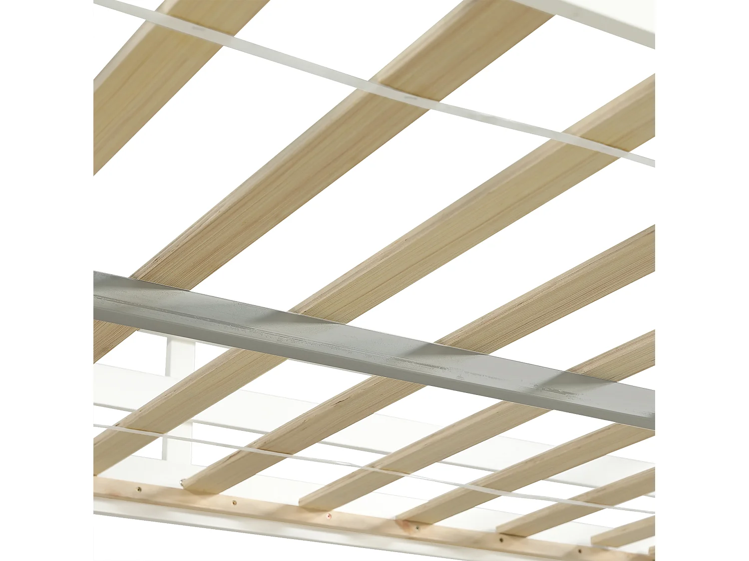 Hochbett 140x200 cm - Mit 2 Schubladen und Ablagefach - Mit U-förmigem Schreibtisch - Massivholz + MDF - Weiß + Natur (ohne Matratze)