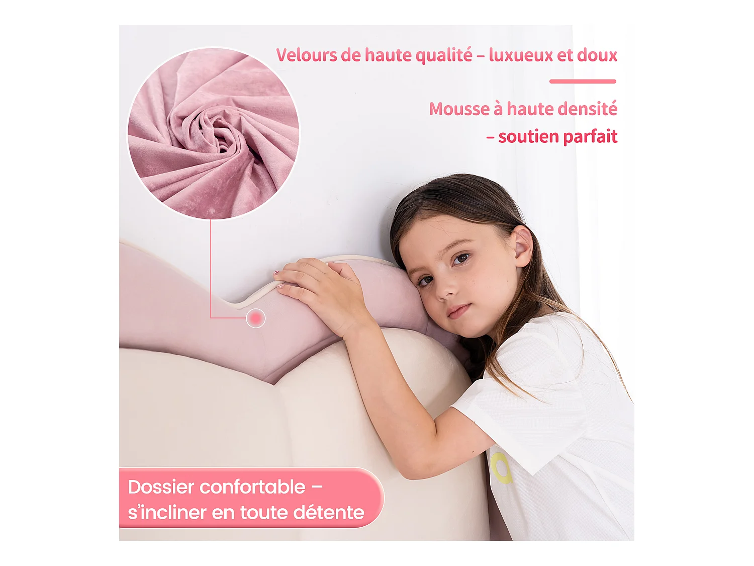 Lit enfant 90x200 cm rose, assemblage facile, avec LED multicolores, tête de lit nuage originale
