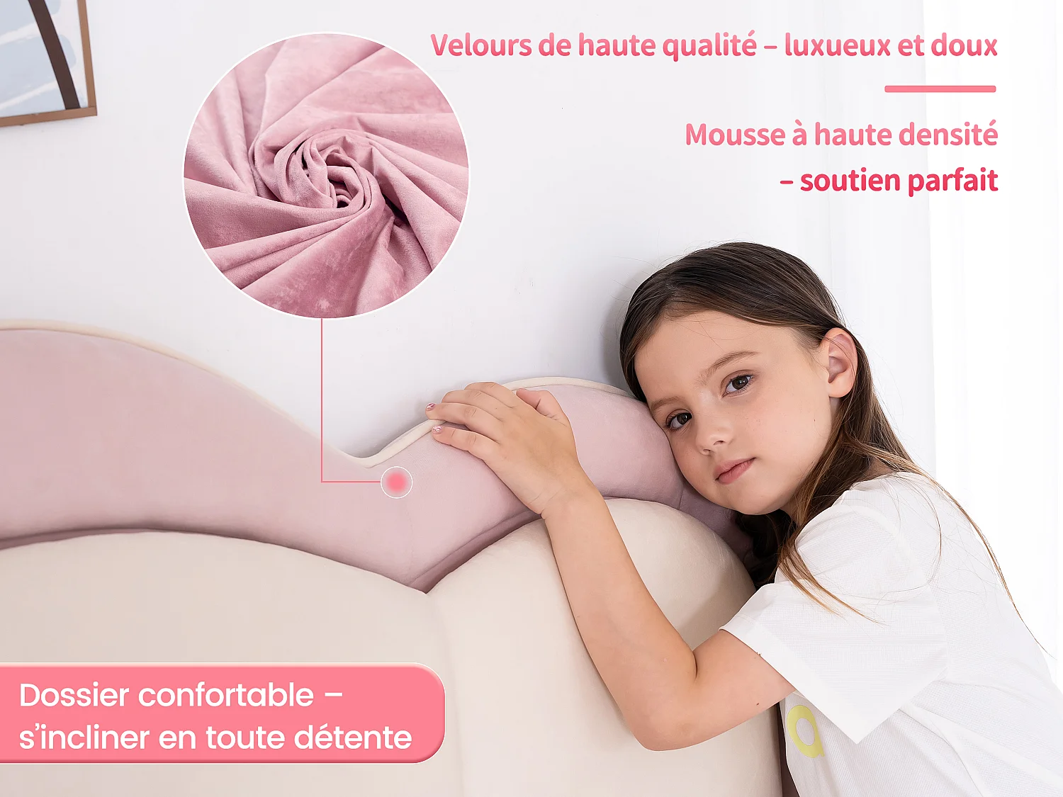 Lit enfant 90x200 cm rose, assemblage facile, avec LED multicolores, tête de lit nuage originale