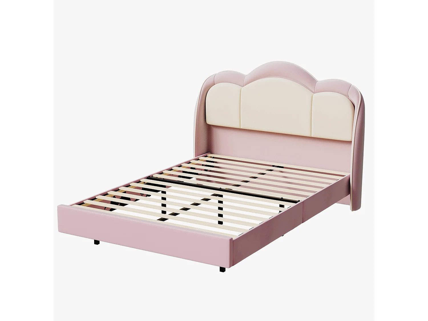 Lit enfant 140x200 cm rose, assemblage facile, avec LED multicolores, tête de lit nuage originale