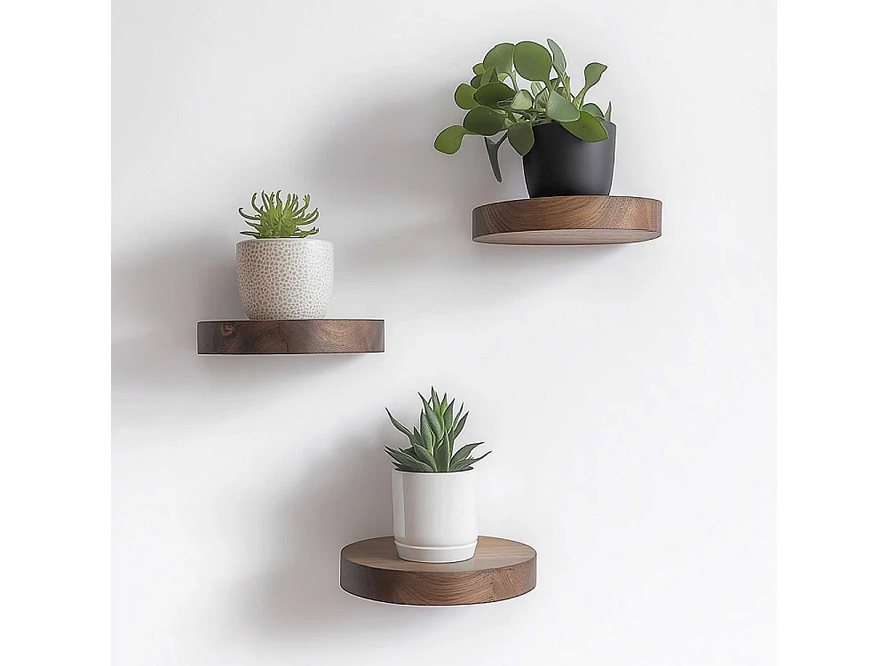 Prateleira Decorativa de Madeira – 12 cm de diâmetro, 1,9 cm de altura – Cor de Madeira – 100% Madeira Maciça