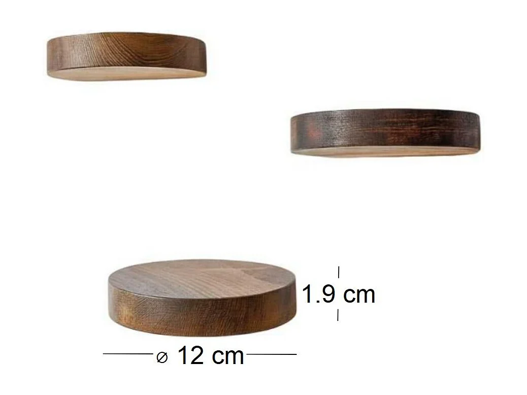 Prateleira Decorativa de Madeira – 12 cm de diâmetro, 1,9 cm de altura – Cor de Madeira – 100% Madeira Maciça