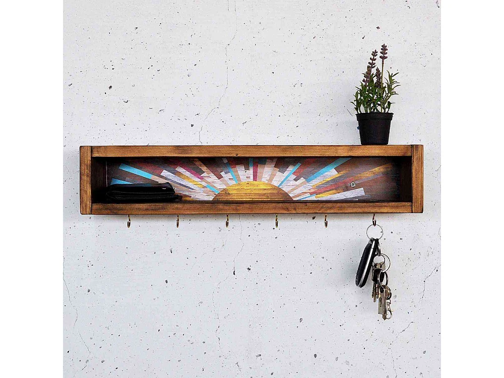 Etagère en bois avec 6 crochets Sunny