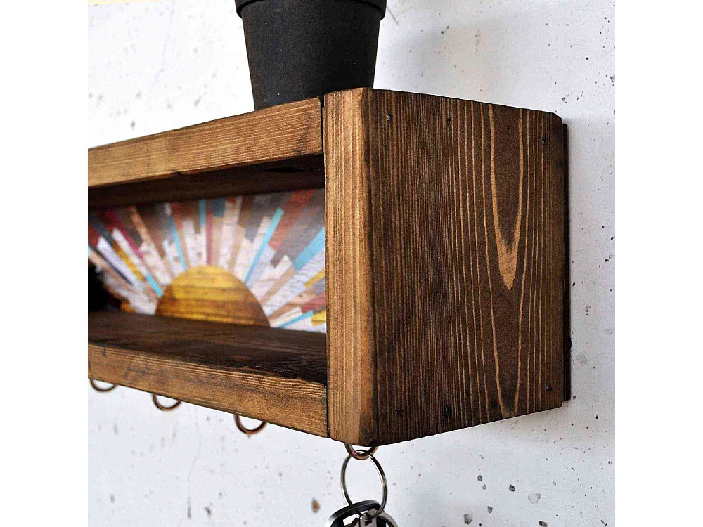 Etagère en bois avec 6 crochets Sunny