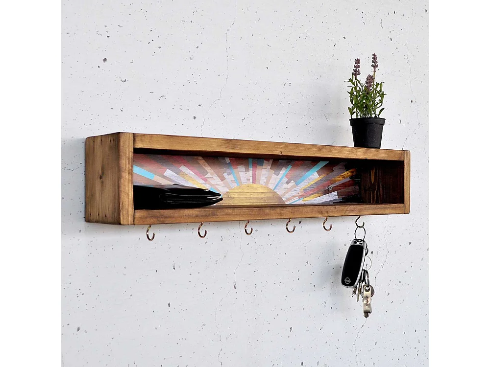 Etagère en bois avec 6 crochets Sunny