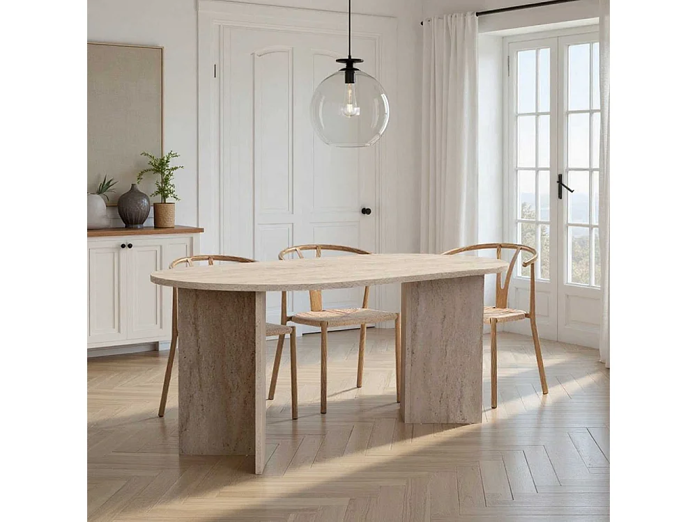 Mesa de comedor – 180 cm x 75 cm x 89,5 cm – Travertino – MDF