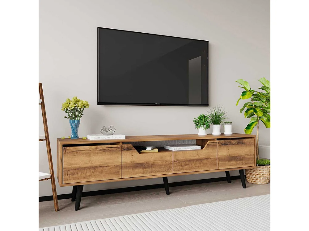 Mueble de TV – 180 cm – Nogal – Tablero aglomerado revestido de melamina