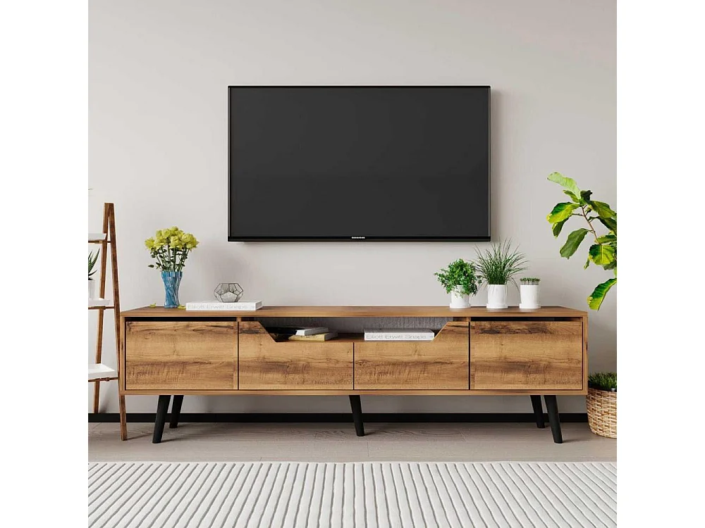 Mueble de TV – 180 cm – Nogal – Tablero aglomerado revestido de melamina