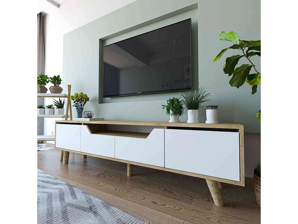 Mueble de TV – 180 cm – Roble Zafiro y Blanco – Aglomerado
