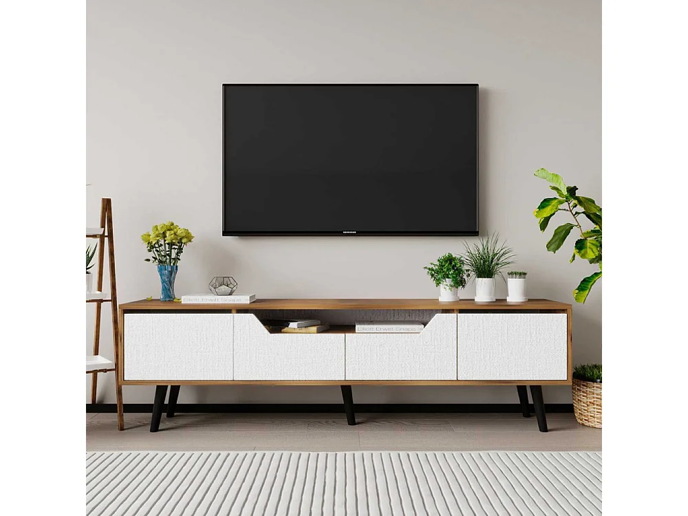 Mueble de TV – 180 cm – Nogal y Blanco – Aglomerado con melamina