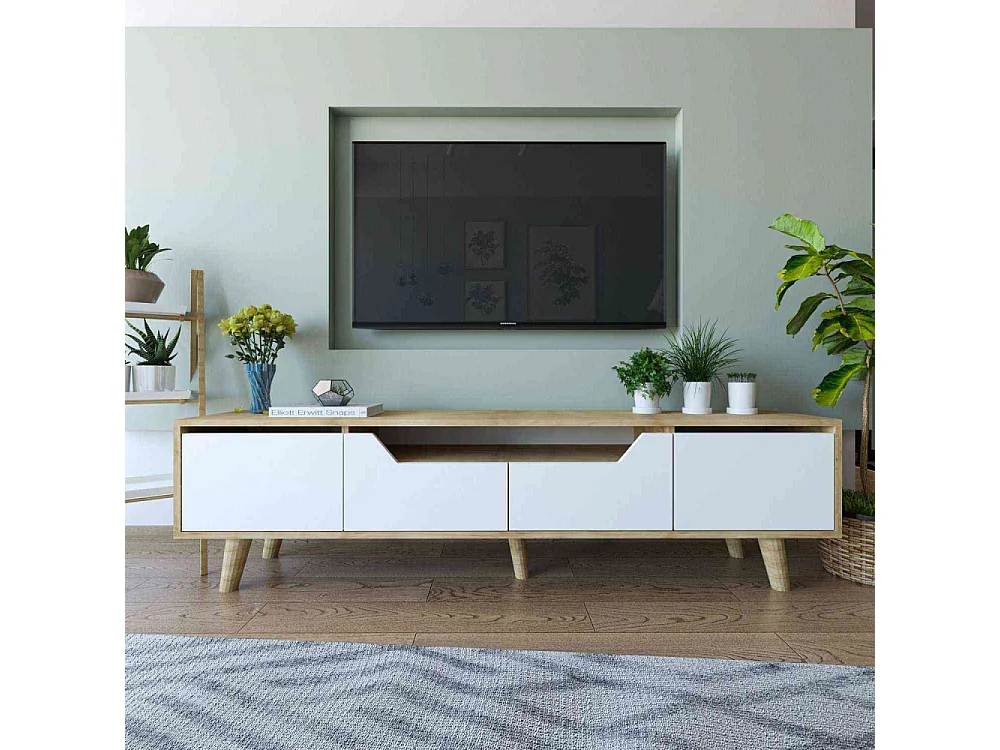 Mueble de TV – 180 cm – Nogal y Blanco – Aglomerado con melamina