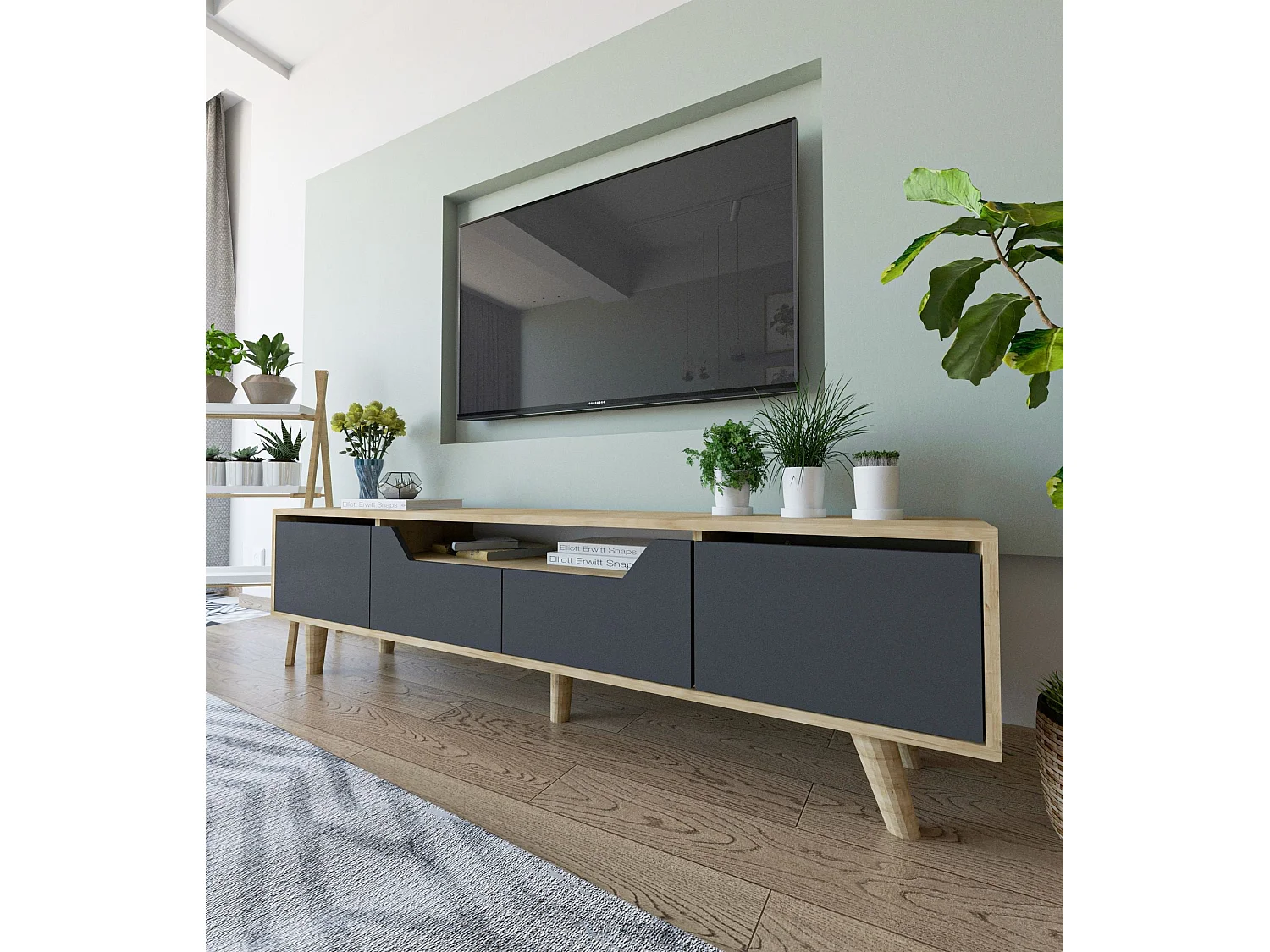 Meuble TV en aggloméré 180 x 29.8 x 48 cm Roma