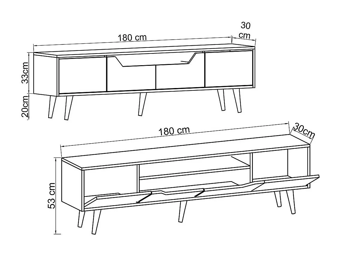 Mueble de TV – 180 cm – Roble Zafiro y Antracita – Tablero aglomerado revestido de melamina