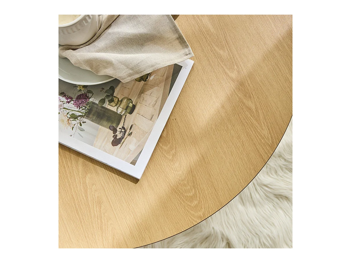 Table basse ronde avec pied à lattes décor bois  - ELIE